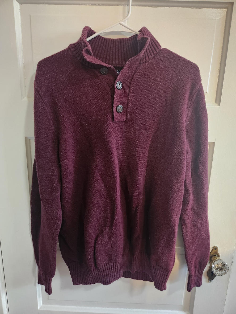 G.H. Bass & Co. Men's Burgundy Zip-Style Button Mock Neck Sweater